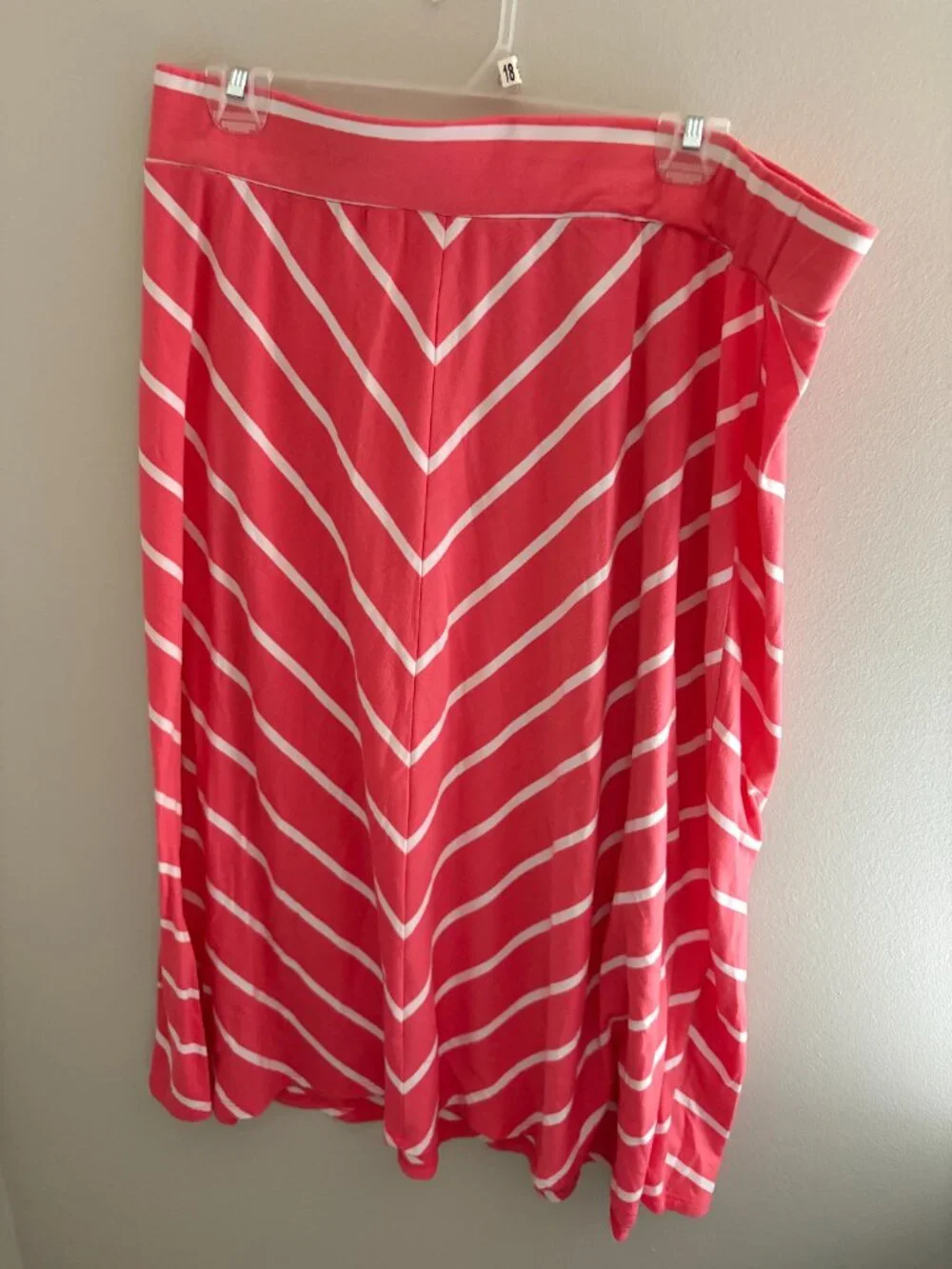 Faded Glory Coral & White Striped Midi Skirt